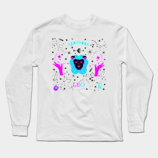 Leo Zodiac Design Black Stars Long Sleeve T-Shirt